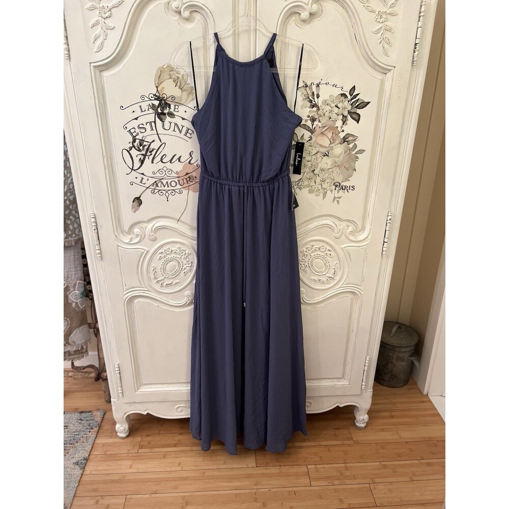 Lulus Essence of Style Navy Blue Maxi Dress Size S NWT - Picture 3 of 10